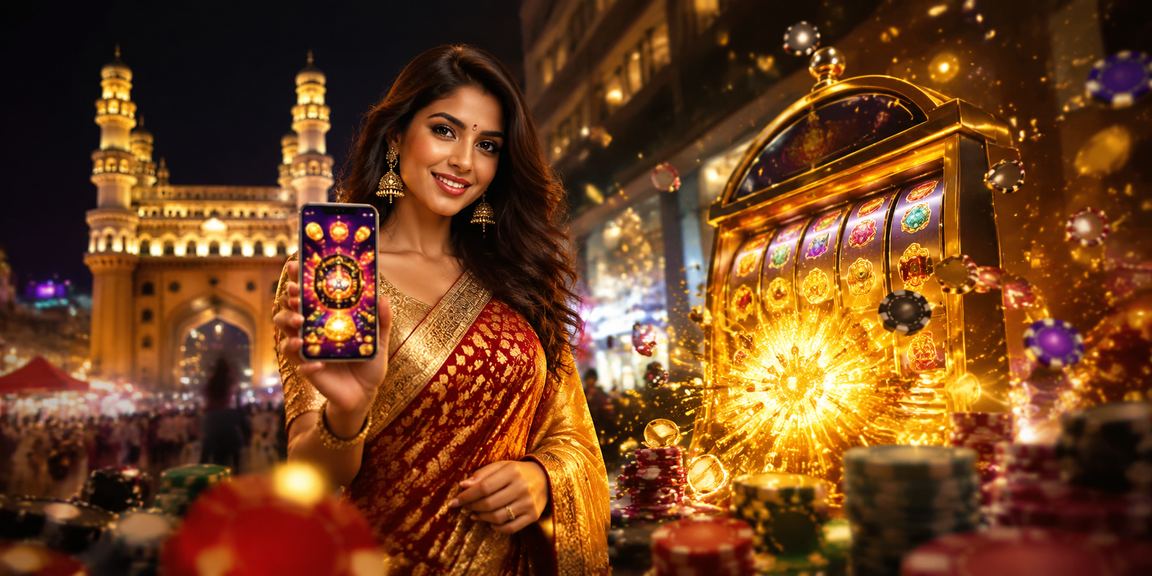 Hyderabad Charminar area with slot games theme and night market
